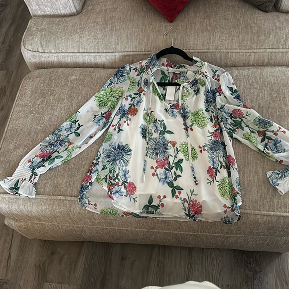 LOFT Tops - Brand new Loft blouse XS with tags. White with blue, green and pink flowers.
